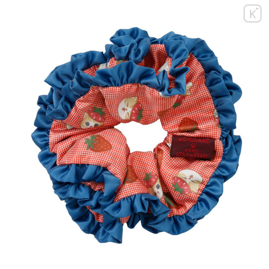 Japan Mofusand Hair Scrunchie - Mofusand Merci Strawberry Fruit Cat Gingham Navy Red - 1