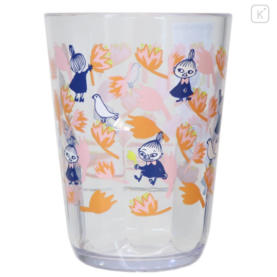 Japan Moomin Clear Plastic Tumbler - Little My : Orange Flower Bird - 1