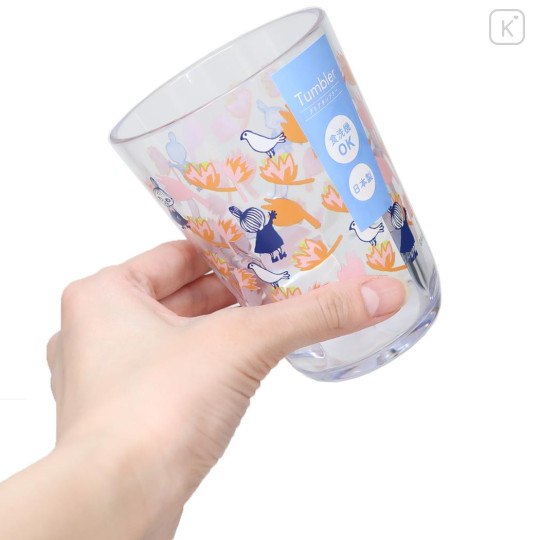 Japan Moomin Clear Plastic Tumbler - Little My : Orange Flower Bird - 2