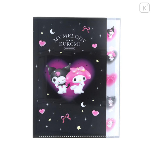 Japan Sanrio 5 Pockets A4 Index File Holder - Kuromi & My Melody : Heart Black Pink - 1
