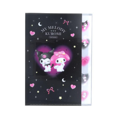 Japan Sanrio 5 Pockets A4 Index File Holder - Kuromi & My Melody : Heart Black Pink