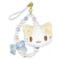 Japan Sanrio Plush Beaded Phone Charm - Masyumaro : Smile Face Blue Ribbon - 1