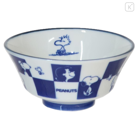 Japan Peanuts Mino Ware Bowl - Snoopy & Woodstock : Friends Checkered - 1
