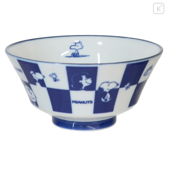 Japan Peanuts Mino Ware Large Bowl - Snoopy & Woodstock : Friends Checkered - 1