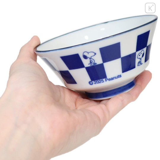 Japan Peanuts Mino Ware Bowl - Snoopy & Woodstock : Checkered - 2