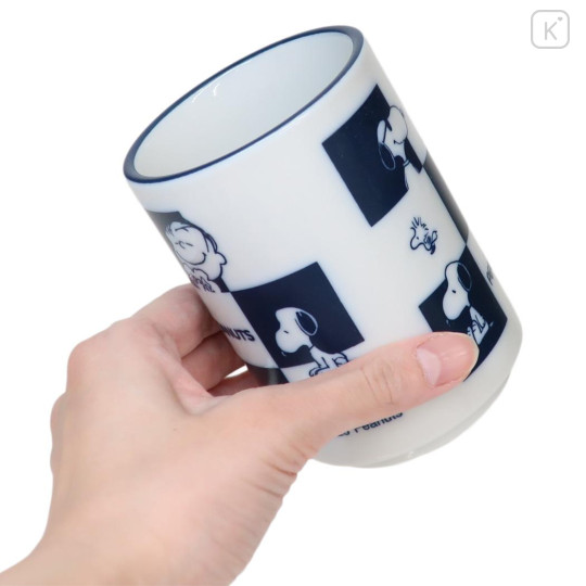 Japan Peanuts Japanese Tea Cup - Snoopy & Woodstock : Friends Checkered Mino ware - 2