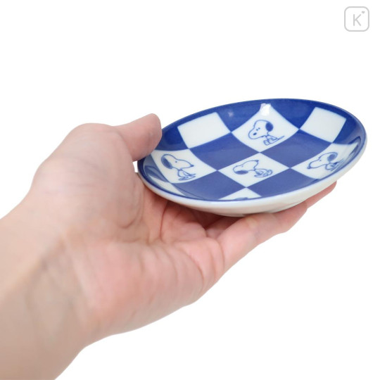 Japan Peanuts Soy Sauce Plate - Snoopy & Woodstock : Mino Ware Checkered - 2