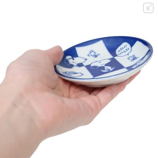 Japan Peanuts Soy Sauce Plate - Snoopy & Woodstock : Mino Ware Friends Checkered - 2