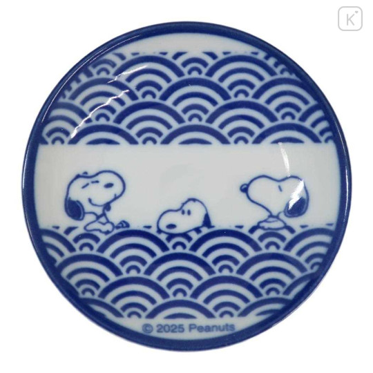 Japan Peanuts Soy Sauce Plate - Snoopy & Woodstock : Mino Ware Sea Wave - 1