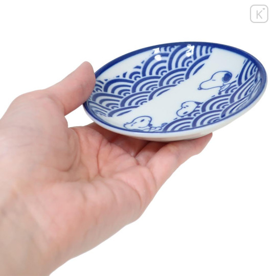 Japan Peanuts Soy Sauce Plate - Snoopy & Woodstock : Mino Ware Sea Wave - 2