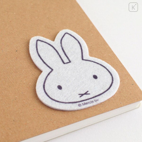 Japan Miffy Fluffy Felt Sticker - Miffy : Face Grey - 3