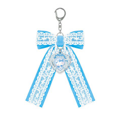 Japan Sanrio Ribbon Barrette Keychain - Hello Kitty : Lace Lolita Blue Wink