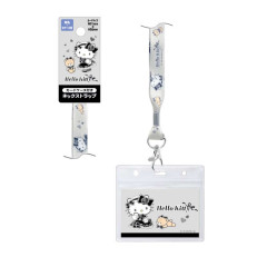 Japan Sanrio Pass Case Card Holder with Neck Strap - Hello Kitty & Tiny Chum : Lolita Black