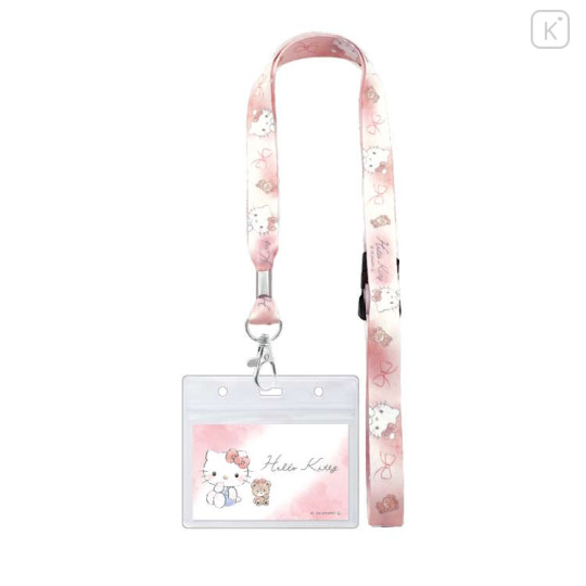Japan Sanrio Pass Case Card Holder with Neck Strap - Hello Kitty & Tiny Chum : Ribbon - 1