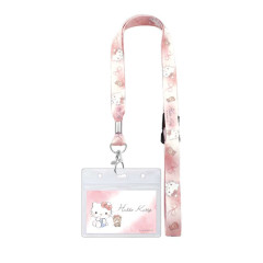 Japan Sanrio Pass Case Card Holder with Neck Strap - Hello Kitty & Tiny Chum : Ribbon