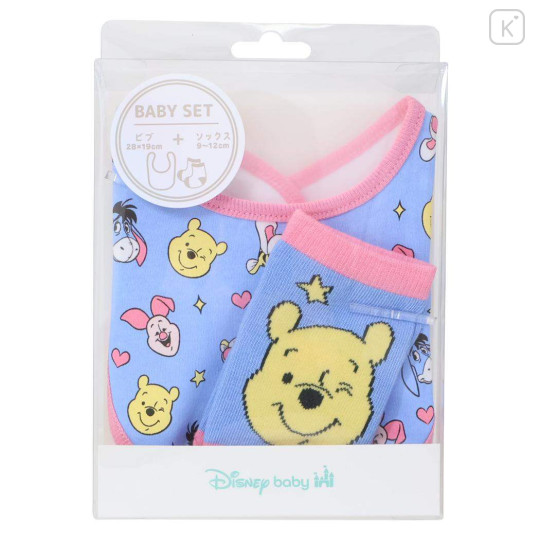 Japan Disney Bib & Socks Set - Eeyore & Piglet & Pooh : Funny Face - 1