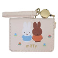 Japan Miffy Bifold Pass Case Card Holder with Reel - Miffy : Friend Beige - 1