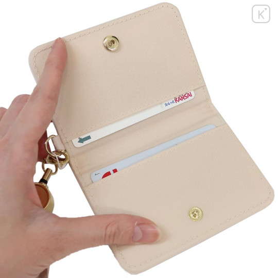 Japan Miffy Bifold Pass Case Card Holder with Reel - Miffy : Friend Beige - 3
