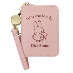Japan Miffy Bifold Pass Case Card Holder with Reel - Miffy : Bear Pink