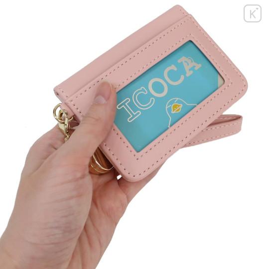 Japan Miffy Bifold Pass Case Card Holder with Reel - Miffy : Bear Pink - 2