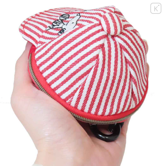 Japan Peanuts Mini Pouch with Carabiner - Snoopy : Cap Style Red Striped - 2