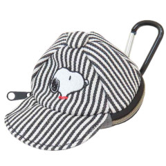 Japan Peanuts Mini Pouch with Carabiner - Snoopy : Cap Style Black Striped