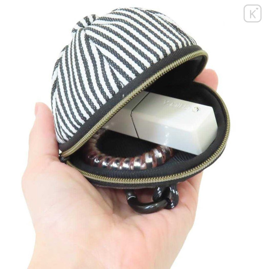 Japan Peanuts Mini Pouch with Carabiner - Snoopy : Cap Style Black Striped - 3