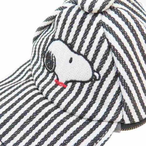 Japan Peanuts Mini Pouch with Carabiner - Snoopy : Cap Style Black Striped - 4