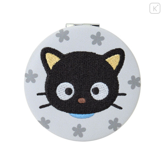 Japan Sanrio 2-sided Compact Mirror - Chococat : 30th Anniversary Grey Flower - 1