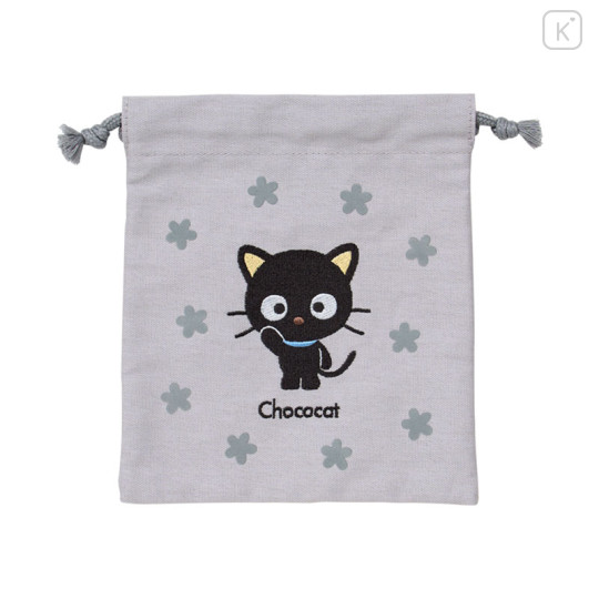 Japan Sanrio Drawstring Bag - Chococat : 30th Anniversary Grey Flower - 1