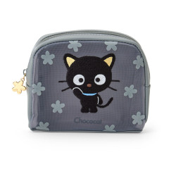 Japan Sanrio Mesh Cosmetic Pouch - Chococat : 30th Anniversary Grey Flower