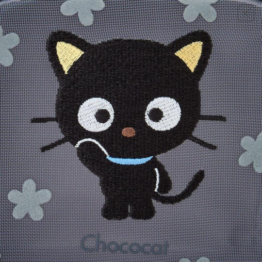 Japan Sanrio Mesh Cosmetic Pouch - Chococat : 30th Anniversary Grey Flower - 4
