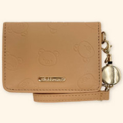 Japan San-X Bifold Pass Case Card Holder with Reel - Rilakkuma : Embossed Brown