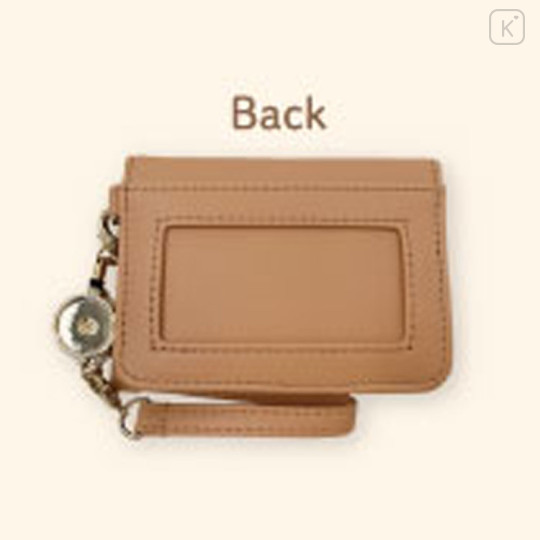 Japan San-X Bifold Pass Case Card Holder with Reel - Rilakkuma : Embossed Brown - 2