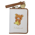 Japan San-X Bifold Pass Case Card Holder with Reel - Rilakkuma : Beige Stretching - 1