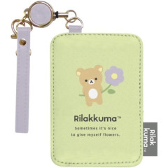Japan San-X Pass Case Card Holder & Reel - Rilakkuma : Basic Rilakkuma Flower Light Green