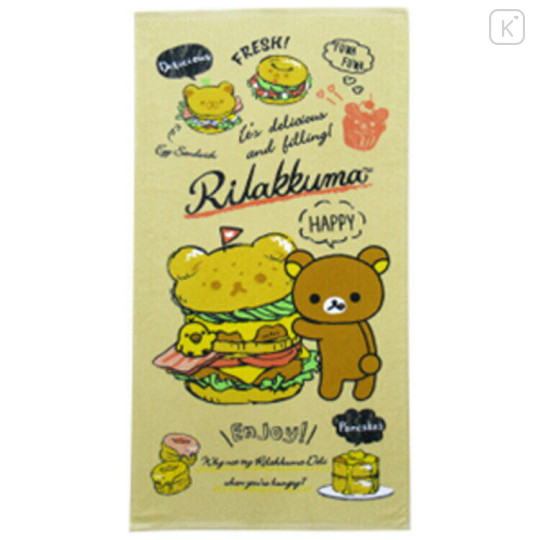 Japan San-X Bath Towel - Rilakkuma : Basic Rilakkuma Flower Enjoy Burger - 1