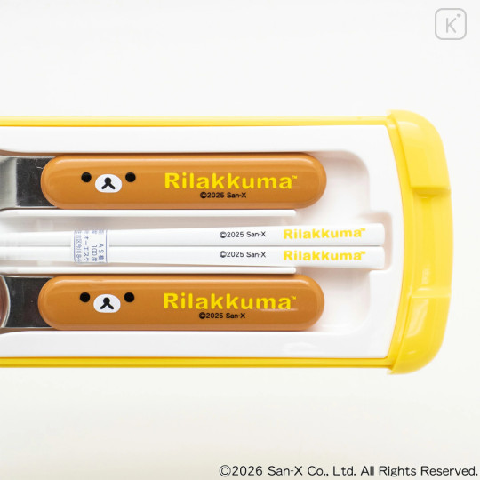 Japan San-X Bento Lunch Cutlery Set Spoon Fork Chopstick - Rilakkuma : Face Classic - 2