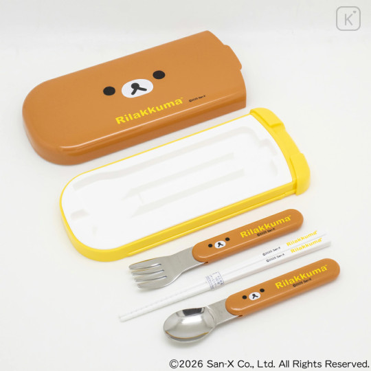 Japan San-X Bento Lunch Cutlery Set Spoon Fork Chopstick - Rilakkuma : Face Classic - 3