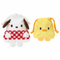 Japan Sanrio Original Plush Drawstring Bag Set - Pochacco Loves Pee-chans - 1