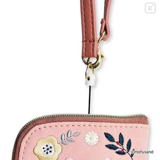 Japan Mofusand Mini Pouch & Pass Case Card Holder with Reel - Mofusand Botanical Rabbit Cat - 5