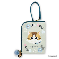 Japan Mofusand Mini Pouch & Pass Case Card Holder with Reel - Mofusand Botanical Long-haired Norwegian Forest Cat
