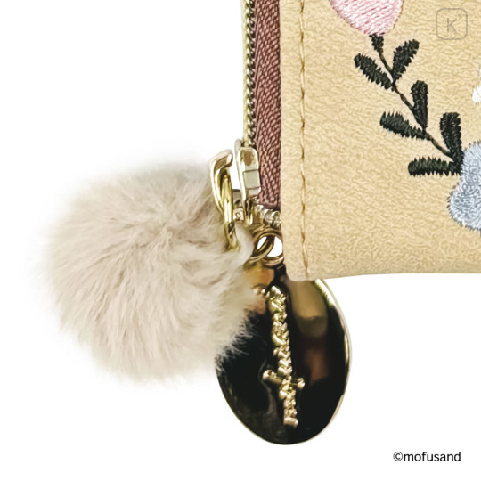 Japan Mofusand Mini Pouch & Pass Case Card Holder with Reel - Mofusand Botanical Squirrel Cat - 6