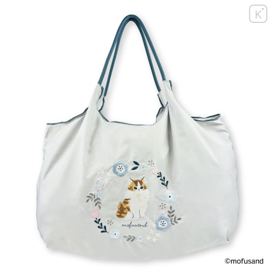 Japan Mofusand Embroidered Eco Shopping Bag - Mofusand Botanical Long-haired Norwegian Forest Cat - 1