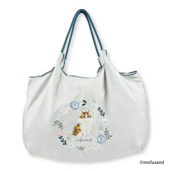 Japan Mofusand Embroidered Eco Shopping Bag - Mofusand Botanical Long-haired Norwegian Forest Cat