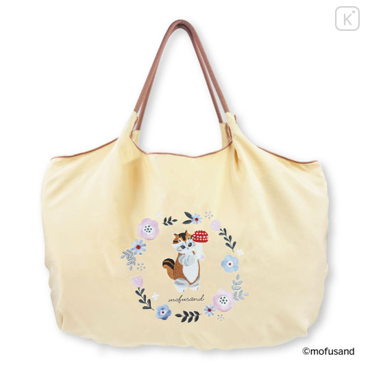 Japan Mofusand Embroidered Eco Shopping Bag - Mofusand Botanical Squirrel Cat - 1