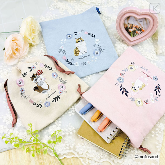 Japan Mofusand Drawstring Bag - Mofusand Botanical Squirrel Cat - 2