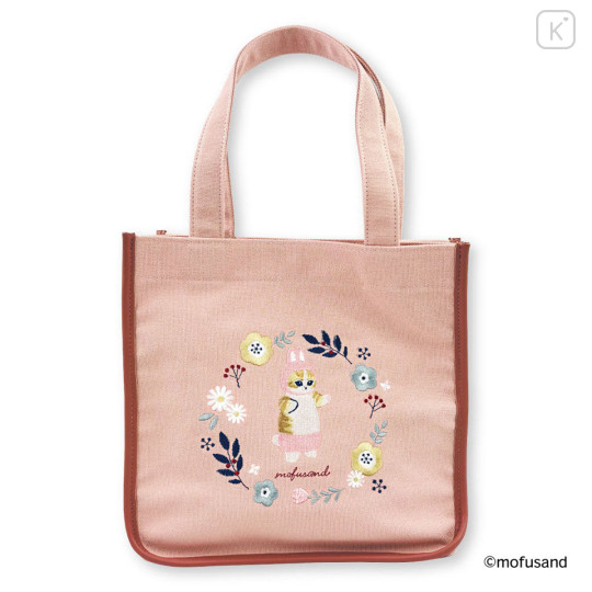 Japan Mofusand Embroidered Mini Tote Bag - Mofusand Botanical Rabbit Cat - 1