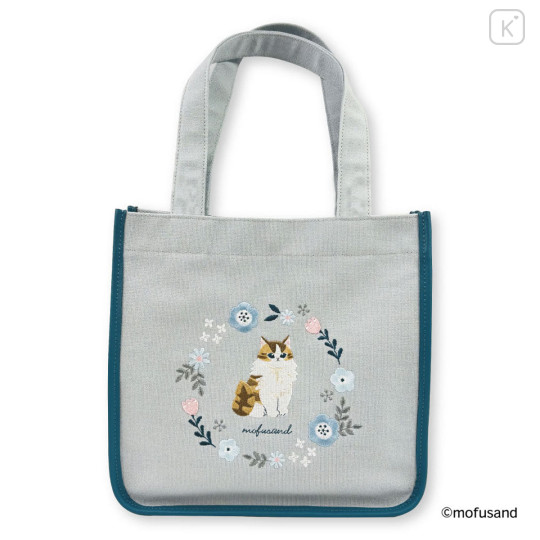 Japan Mofusand Embroidered Mini Tote Bag - Mofusand Botanical Long-haired Norwegian Forest Cat - 1