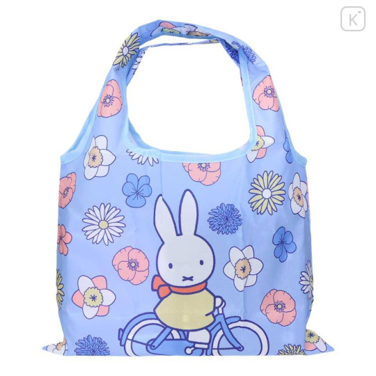 Japan Miffy Eco Shopping Bag With Pocket (S) - Miffy : Flower Purple Blue - 1